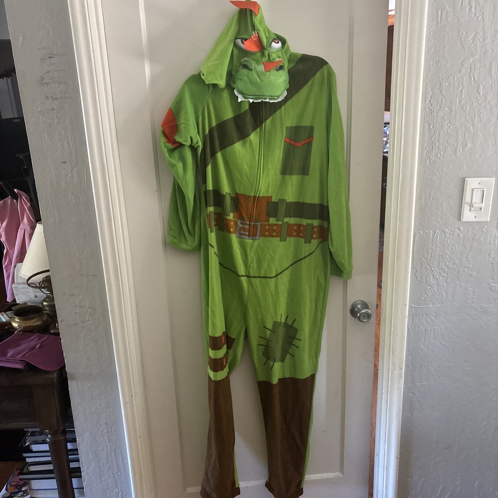 New Fortnite Pajama Men's Green Union Suit One Piece Rex Costume Size Large